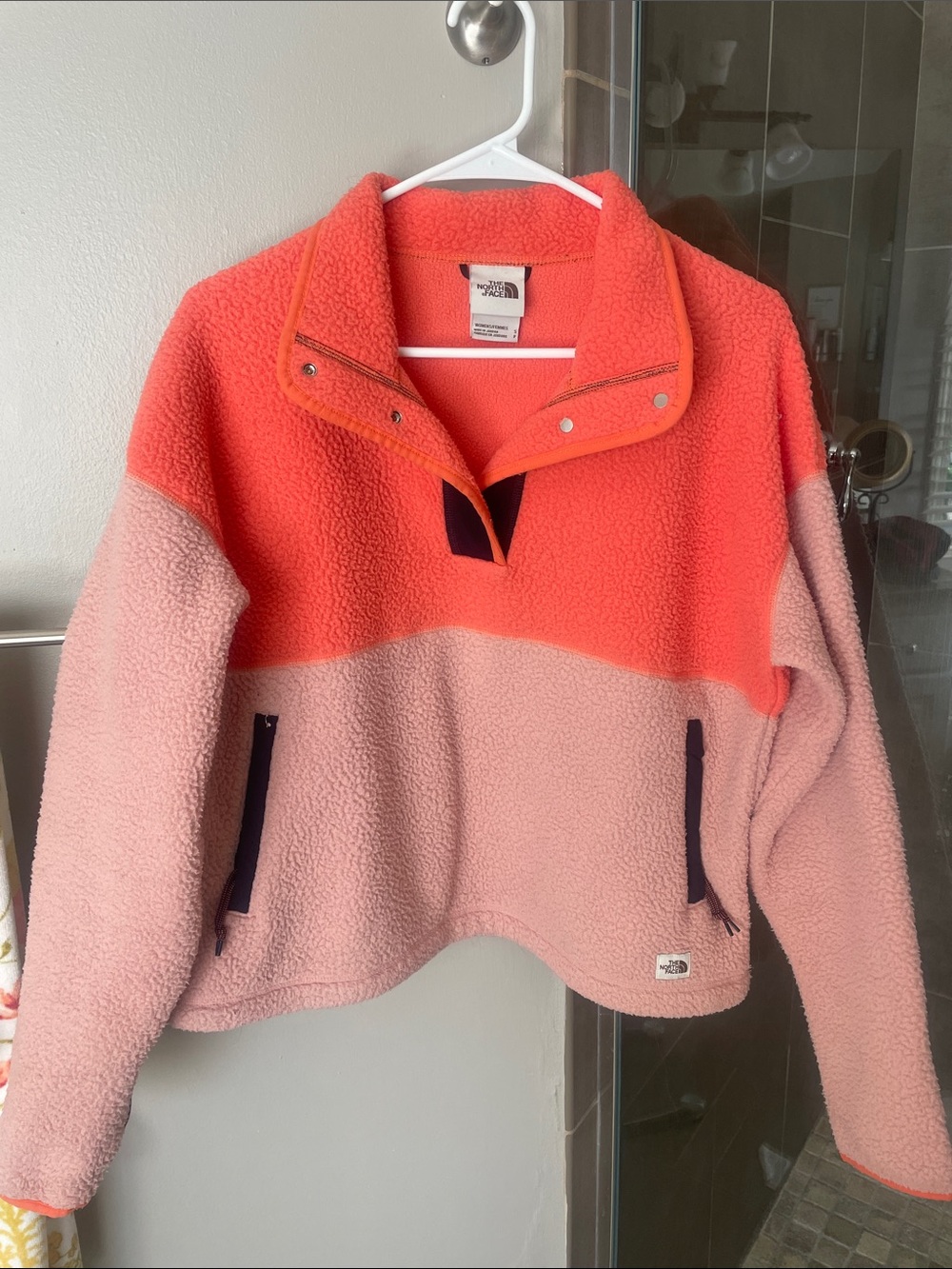 The North Face Two-Tone Coral & Blush Sherpa Snap Pullover